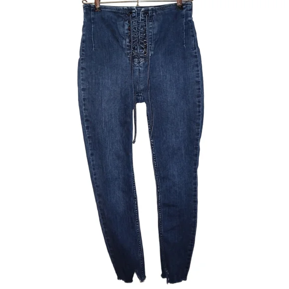 Free People Lace up High Rise Skinny Stretch Denim Jeggings Boho Whimsigoth 26 - Picture 7 of 11
